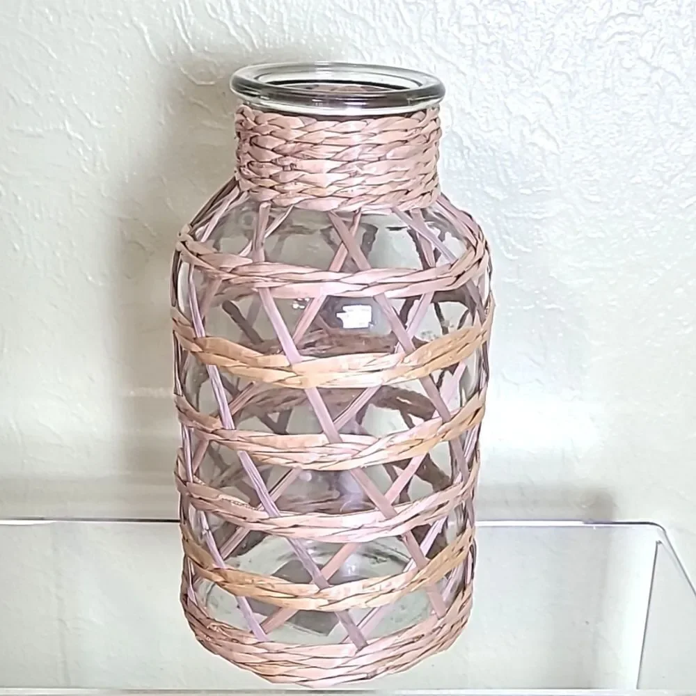 Bohemian Decorative Vase Wrapped in Wicker, NWOT